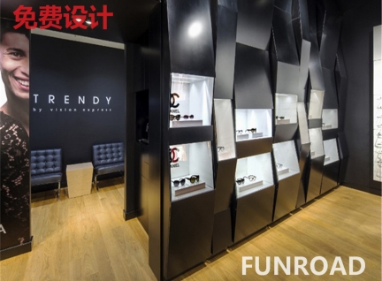 品牌眼鏡店木質烤漆眼鏡展柜陳列效果圖