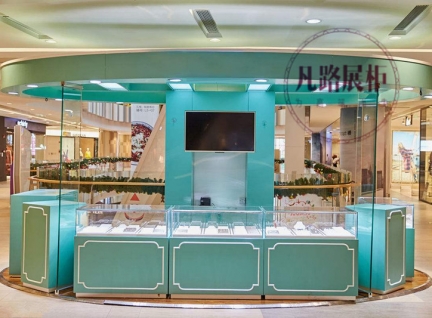 綠色護膚品展柜制作，商場擺放產品的小展廳