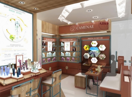 三套同風(fēng)格而店鋪類型不同的化妝品展柜效果圖