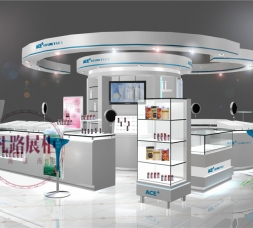 商場圓形吊頂中島化妝品展亭設(shè)計制作效果圖